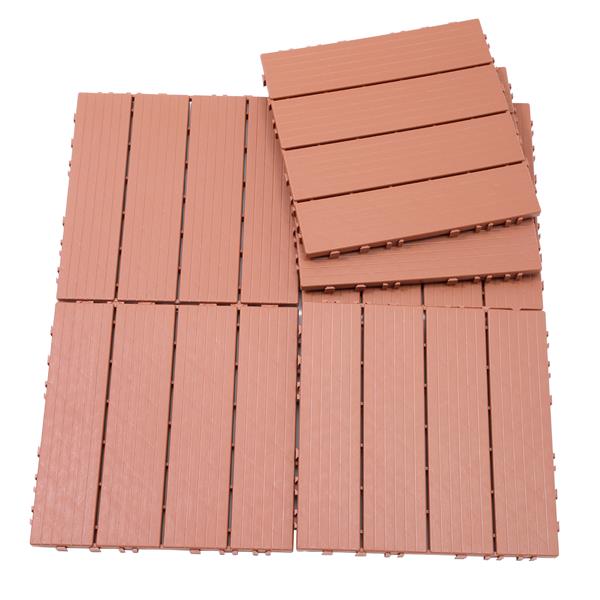 Plastic Interlocking Deck Tiles, 11.8"x11.8"(Pack of 44 ), Patio Flooring Outdoor Waterproof All Weather Use for Garden Poolside Front/Back Yard, Mahogany Colour