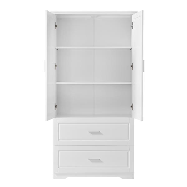 Tall Bathroom Storage Cabinet, Cabinet with Two Doors and Drawers, Adjustable Shelf, MDF Board, White