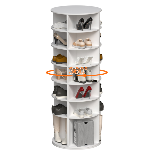 Rotating Shoe Rack Tower, 7-Tier Spinning Shoe Rack, Free Standing 360° Revolving Shoe Organizer, High Bottom Design Shoe Tower Spinning Storage Lazy Susan, Fits 28 Pairs of Shoes