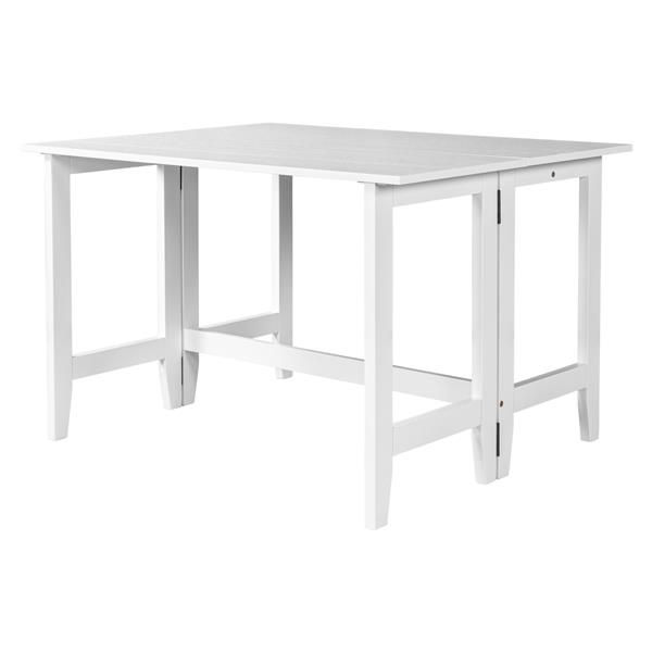 Farmhouse Wood Extendable Dining Table with Drop Leaf for Small Places, White