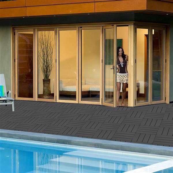 Plastic Interlocking Deck Tiles, 11.8"x11.8"(Pack of 44), Patio Flooring Outdoor Waterproof All Weather Use for Garden Poolside Front/Back Yard, Light gray