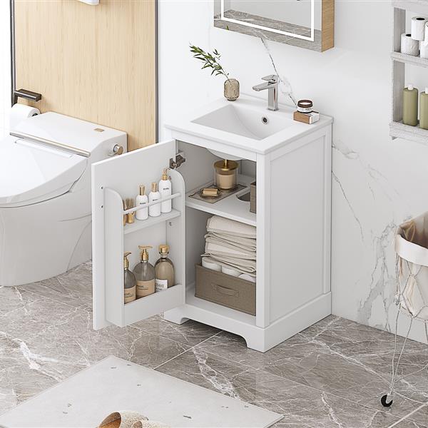 20" Bathroom Vanity with Sink, Bathroom Cabinet with Soft Closing Door, Storage Rack and Adjustable Shelve, White