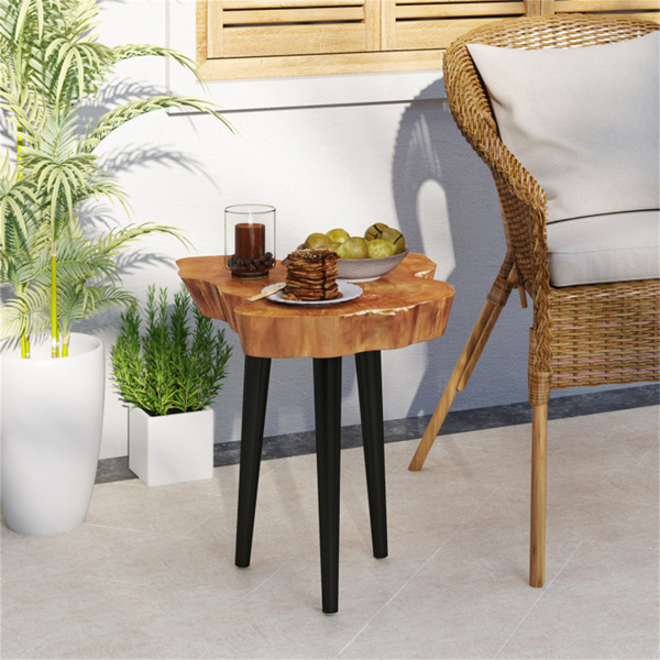 Brown Irregular Solid Teak Wood End Table