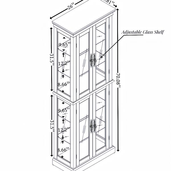 Lighted Glass Curio Display Cabinet,Display Cabinet,Glass Storage Cabinet Glass Wine cabinet Wood Frame Toy Display for Living Room, Kitchen, Pantry light bulb included Cherry