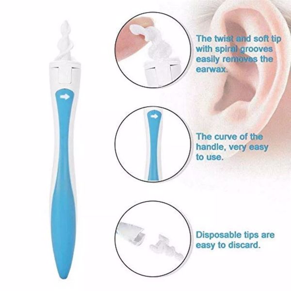 Ear Wax Removal Tool Smart Spiral Swab Earwax Remover Ear Wax Cleaning Spiral Heads Ear Wax Remover Kit with 16 Pcs Replacement Heads Soft Safe Silicone(Amazon prohibits sales)(Ebay prohibits sales)