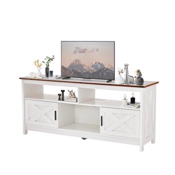 Fernsehkommode, TV Schrank für 65 Zoll, TV Sideboard mit Steckdosen, TV Board mit Ablageschränken & offenem Regal, Landhausstil Fernsehtisch für Wohnzimmer,150x40x65 cm (Braun)