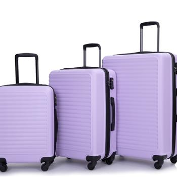 3 Piece Luggage Sets ABS Lightweight Suitcase with Two Hooks, Spinner Wheels, TSA Lock, (20/24/28) Lavender Purple