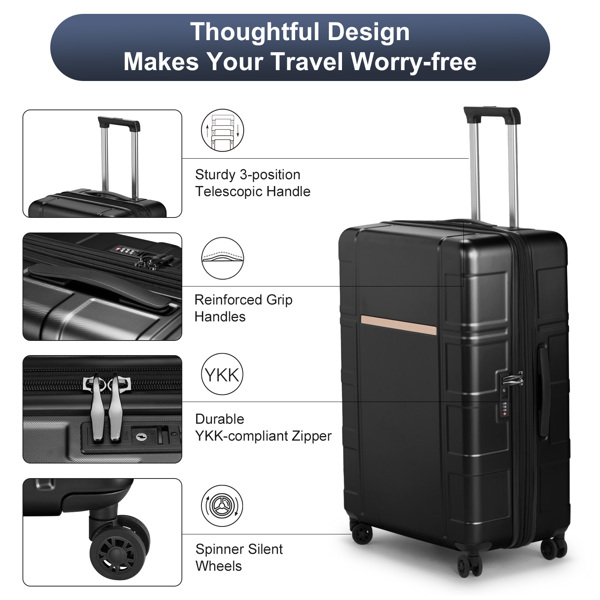 Luggage Expandable Suitcase PC+ABS 3 Piece Set with TSA Lock Spinner