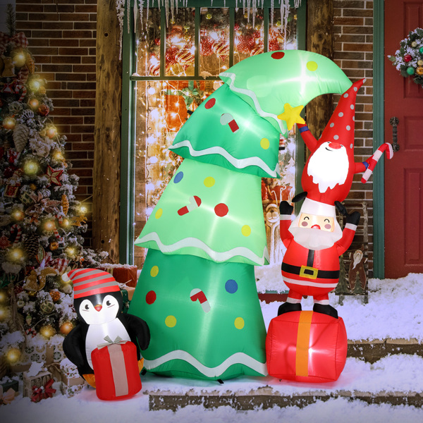 6 FT Lighted Christmas Inflatable Decoration, Inflatable Christmas Tree with Elf and Santa Claus, Funny Blow Up Yard Decorations with Built-in LED Lights for Holiday Party Front Yard Lawn Garden Decor