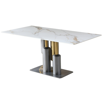 Modern Dining Table, White Dining Table Sintered Stone Dining Table Top with stainless steel base, 71 inch Modern Luxury White Rectangular Dining Table (Table Only)-LTL Item