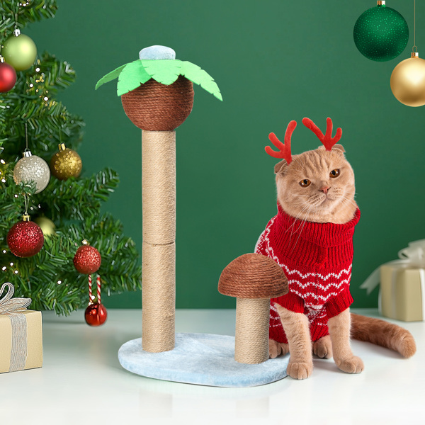 27.5in Coconut Palm Tree Cat Scratching Post, Cute Cat Scratcher with Natural Sisal Posts & Dangling Balls for Indoor Cats