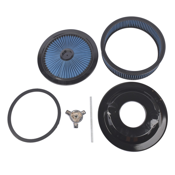 14" x 3" Blue Super Flow Air Cleaner Washable Element Recessed Base Black Top for Chevy Ford