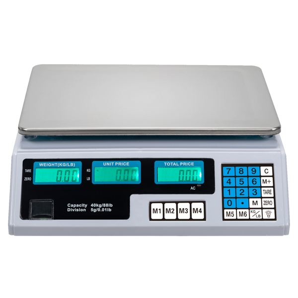 【Old code:42353336】ACS-30 40kg/5g Digital Price Computing Scale for Vegetable UK Plug Silver & White