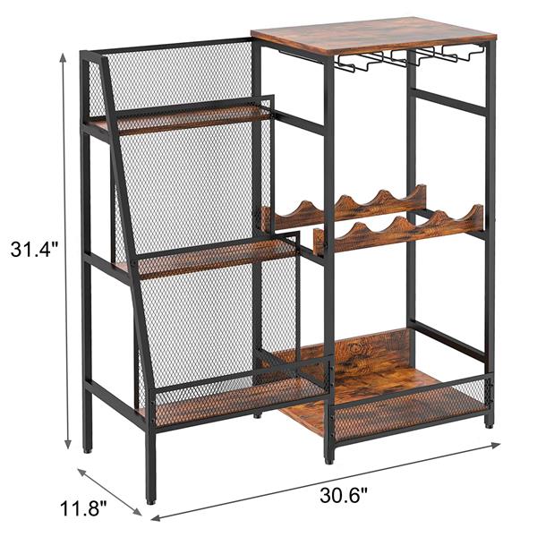 Versatile Liquor Stand for Home Bar, Wine Rack Freestanding Floor, Mini Bar Table for Liquor Whiskey Wine, 3-Tier Trapezoidal Liquor Bottle Display Shelf with Glass Holder and Fences