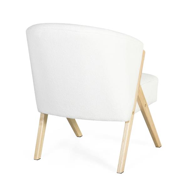 Modern Accent Chair with White Upholstery and Solid Wood Frame, Minimalist Lounge Chair for Living Room, Bedroom, or Office