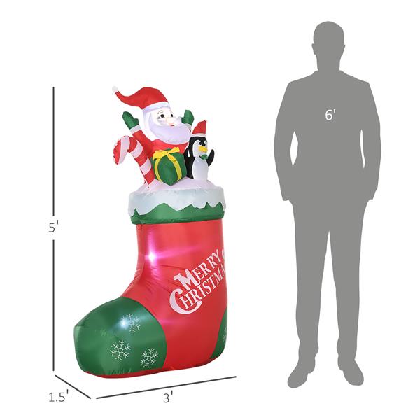 5ft Christmas Inflatables Outdoor Decorations Santa and Penguin Standing in Sock with Candy Cane Gift Box, Blow-Up LED Yard Christmas Decor for Lawn Garden Party