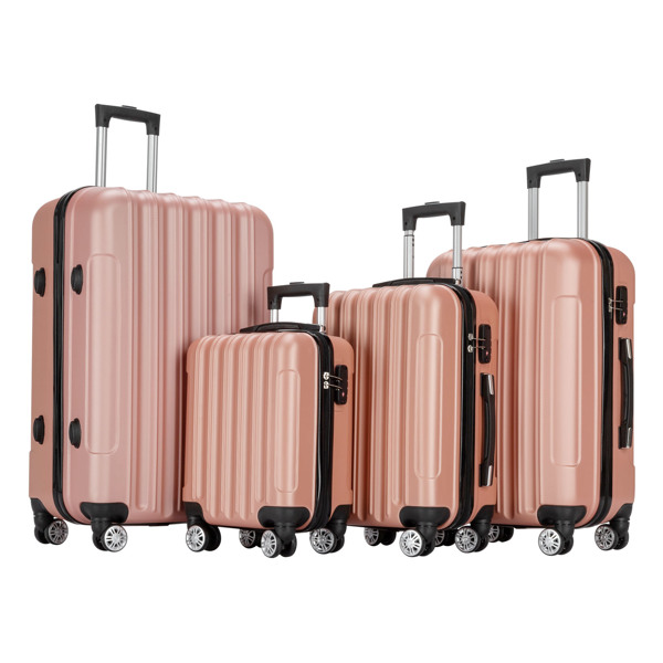 4 Piece Luggage Sets, 16/20/24/28" ABS Durable Suitcase Sets Double Wheels TSA Lock, Rose Gold