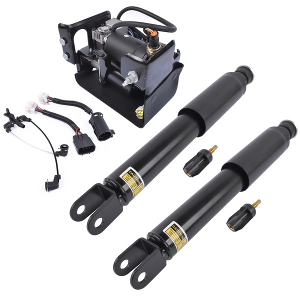 Pair Rear Shock Absorbers + Air Compressor Pump Set For Cadillac Escalade Chevrolet Suburban Tahoe GMC Yukon 5.3L 6.2L V8 2015-2019 23151122 15254590