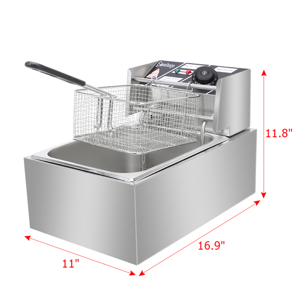 【Old Code：63547397】EH81 2500W MAX 110V 6.3QT/6L Stainless Steel Single Cylinder Electric Fryer US Plug