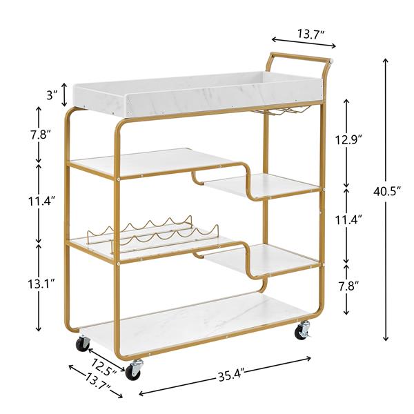 6-Tier Bar Cart, Slide Bar Serving Cart, Retro Style Wine Cart for Kitchen, Beverage Cart with Wine Rack and Glass Holder, Rolling Drink Trolley for Living Room, Dining Room