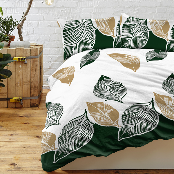 3 Pieces Green Gold Tropical Duvet Cover Set Botanical Palm Leaves Pattern Microfiber Lightweight Hawaiian Plant Bedding Set With 2 Pilowcases King Size