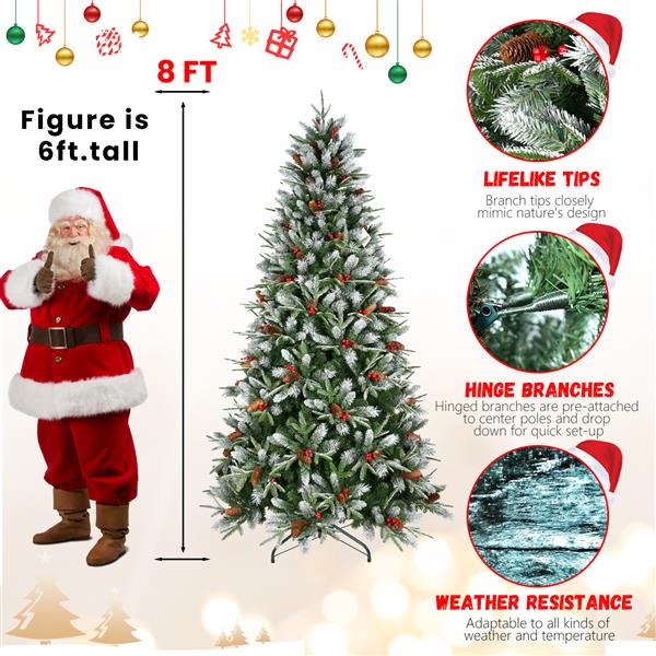 8ft PE/PVC Spray White Christmas Tree with 2850 PE&PVC Mixed Branch Tips, Hinged Premium Fake Xmas Trees, Hinged Branch & Foldable Base, Green