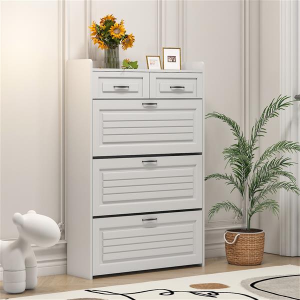 1250 White color shoe cabinet  with 3 doors 2 drawers,PVC door with shape ,large space for storage