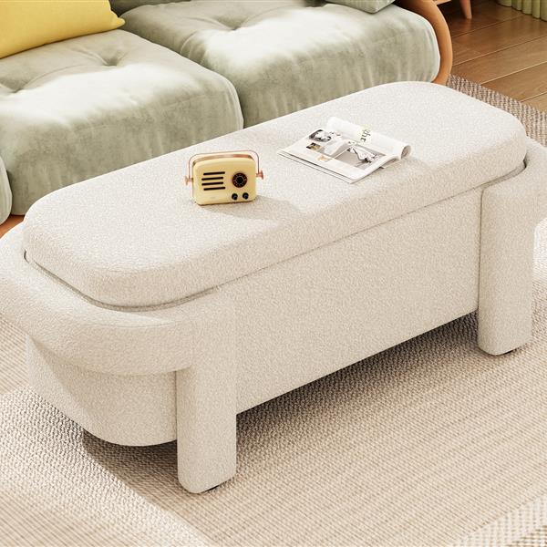 Modern Storage Ottoman Bench, Large Storage Space for the Living Room, Entryway and Bedroom,White Fluffy ( 48''x21.5''x17'' )