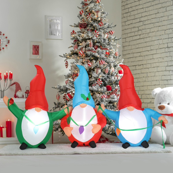 6.6 FT Lighted Christmas Inflatable Decoration, Inflatable Three Christmas Gnomes Elves, Funny Blow Up Yard Decorations with Built-in LED Lights for Holiday Party Front Yard Lawn Garden Decor