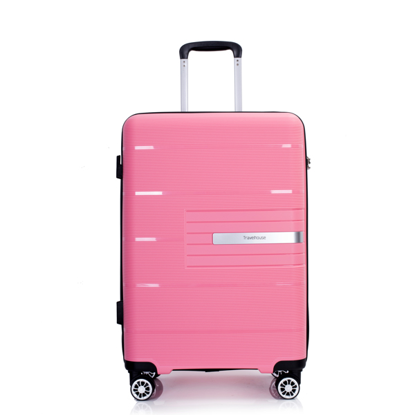 Hardshell Suitcase Double Spinner Wheels PP Luggage Sets Lightweight Durable Suitcase with TSA Lock,3-Piece Set (20/24/28) , Pink