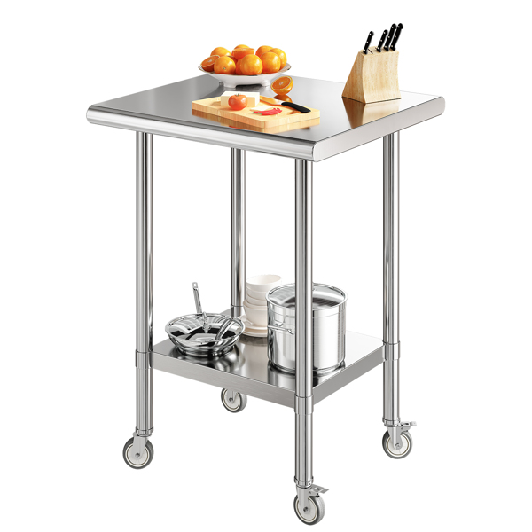 Generisch Küche Edelstahl Tisch, Edelstahl Regal mit 3 Regalen & Edelstahltisch mit Rollen, Servierwagen Edelstahl Unterstützung 150KG, Edelstahl Tisch für Restaurant Haus Hotel (76 * 61 * 89 cm)