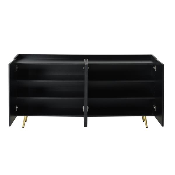 Luxurious Shoe Cabinet with 5 Metal Legs, Modern TV Stand with 4 Adjustable Shelves for TVs Up to 70", Minimalist Sideboard Cabinet with Gold Lines Doors for Living Room,62.9"x 31.4",Black