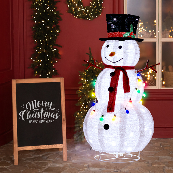 4ft 100LED 20 Lanterns Cashmere Fabric Retractable Snowman Garden Snowman Decoration 