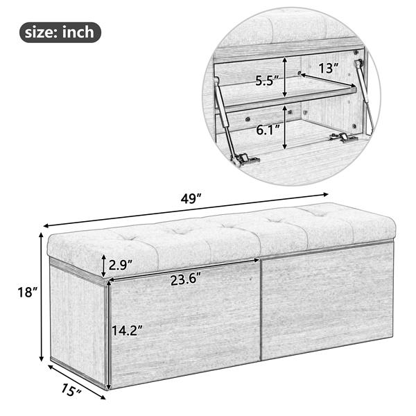 49" Shoe Storage Bench Entryway Shoe Cabinet Storage Ottoman with Padded Seat Cushion and Double Doors for Entryway, Hallway and Bedroom, Light Grey