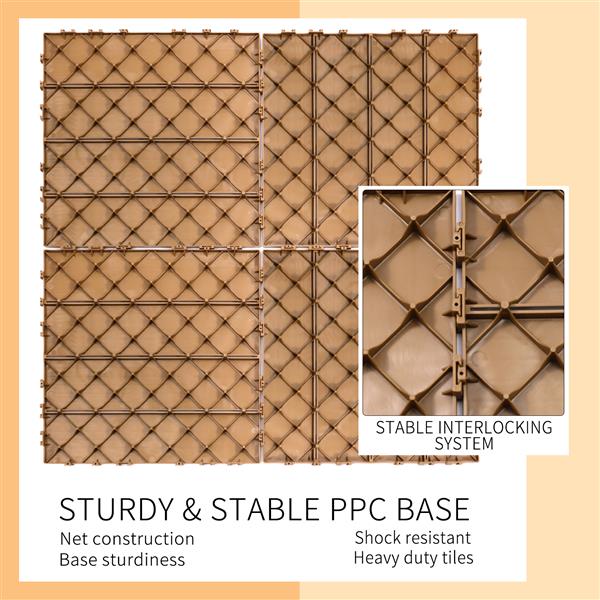 Plastic Interlocking Deck Tiles, 11.8"x11.8"(Pack of 44), Patio Flooring Outdoor Waterproof All Weather Use for Garden Poolside Front/Back Yard, Burlywood