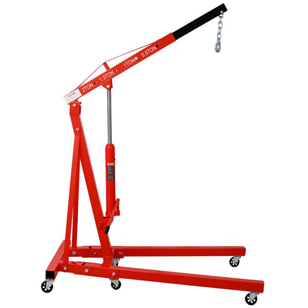 2 Ton Folding Engine Hoist Cherry Picker Shop Crane Hoist Lift, Heavy Duty Steel with 6 Iron Caster Wheels (red)