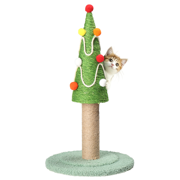 22in Christmas Tree Scratching Post, Cute Cat Scratcher with Natural Sisal Covered Frame & Colorful Little Balls for Indoor Cats