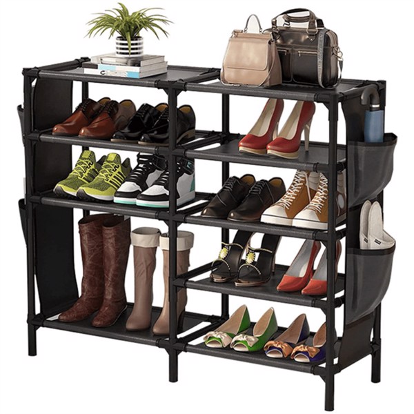 Shoe Rack with Pockets, 5-Tier Shoe Boots Organizer Freestanding Shoe Shelf for Entryway Bedroom,Clearance