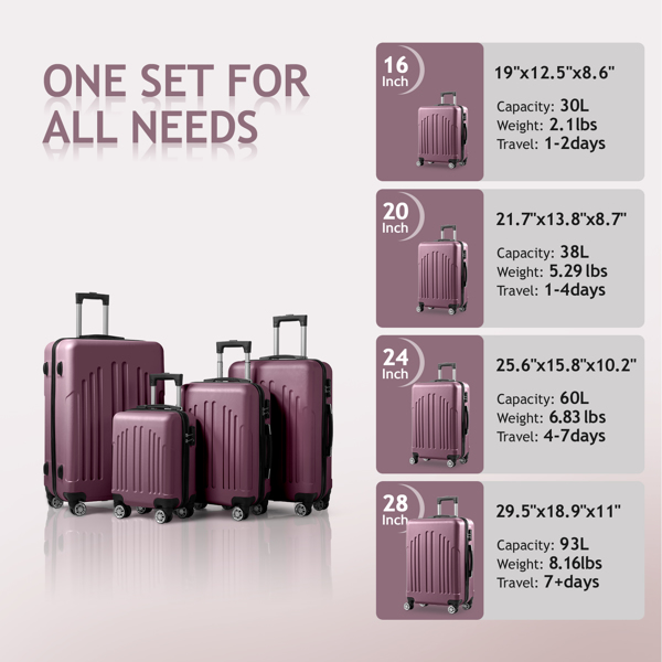  Curved Vertical Stripes 4-in-1 Trolley Case - Violet