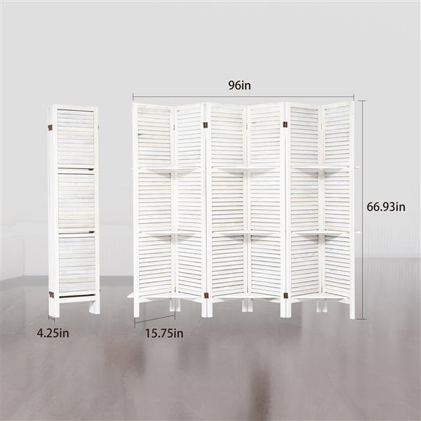 Room Divider with Shelves, 6 Panel Room Dividers and Folding Privacy Screens, Partition Room Divider Temporary Wall, Freestanding Room Divider for Home Office Studio Apartment (White)