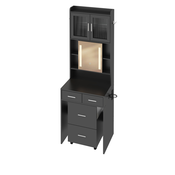 Small Vanity Desk with Sliding Mirror and LED Lights, Makeup Table with Charging Station and Storage Shelves for Small Space, Compact Mini Corner Vanity Set with Hidden Storage Stool for Bedroom