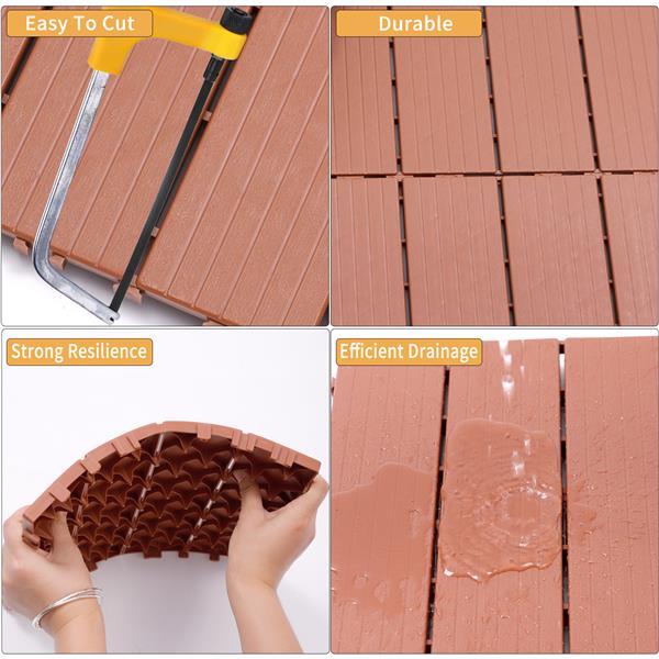 Plastic Interlocking Deck Tiles, 11.8"x11.8"(Pack of 44 ), Patio Flooring Outdoor Waterproof All Weather Use for Garden Poolside Front/Back Yard, Mahogany Colour