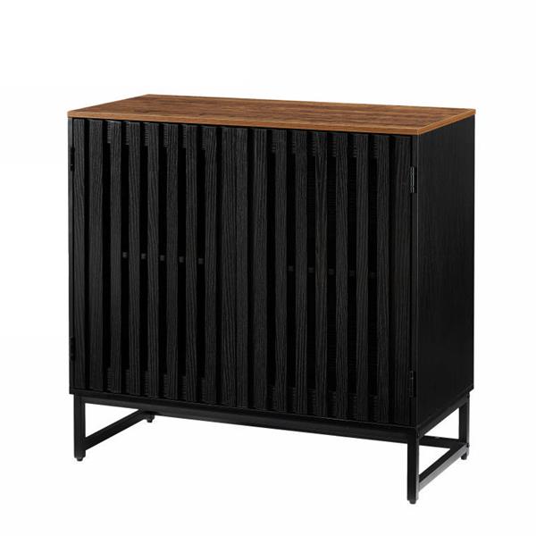 Cabinet with Slatted Grille Striped Door, Modern Style Cabinet, High-Quality MDF and Metal Leg