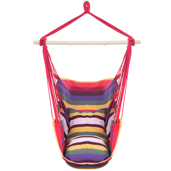 Distinctive Cotton Canvas Hanging Rope Chair with Pillows Rainbow