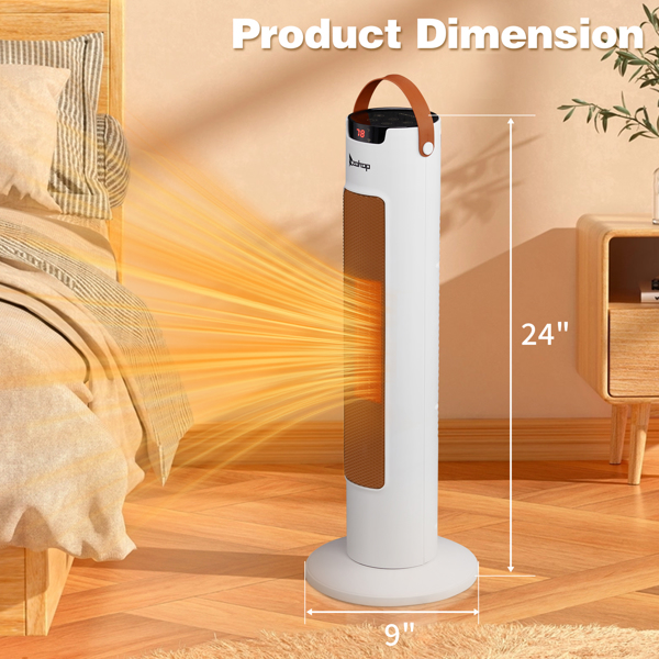 ZOKOP 24" Tower Space Heater, 1500W Smart Electric Heater with Thermostat, WiFi APP & Remote Control, 60° Oscillation, 9H Timer, for Indoor Bedroom Office Home, White