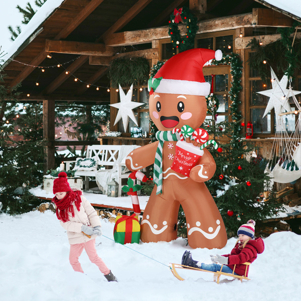 7.9 FT Lighted Christmas Inflatable Decoration, Inflatable Gingerbread Man Outdoor Decoration, Funny Blow Up Yard Decorations with Built-in LED Lights for Holiday Party Front Yard Lawn Garden Decor