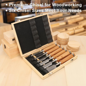 6 Pieces Wood Chisel Tool Sets Woodworking Carving Chisel Kit with Premium Wooden Case for Carpenter Craftsman