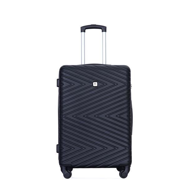 luggage 4-piece ABS lightweight suitcase with rotating wheels, 24 inch and 28 inch with TSA lock, (16/20/24/28) BLACK