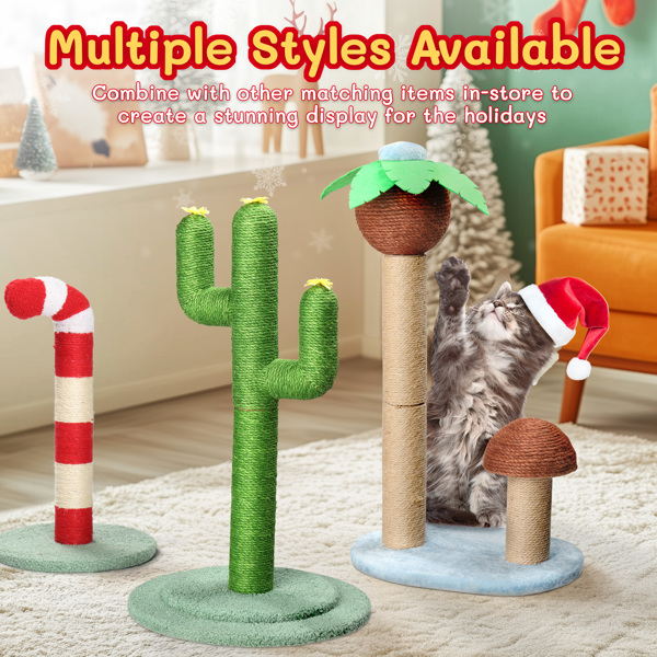 26in Cactus Cat Scratching Post, Cute Cat Scratcher with Natural Sisal Posts & Flower Toppers for Indoor Cats