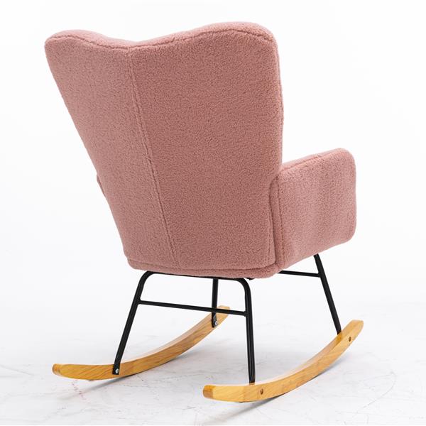 Mid Century Modern Teddy fabric Tufted Upholstered Rocking Chair Padded Seat for Living Room Bedroom,Pink